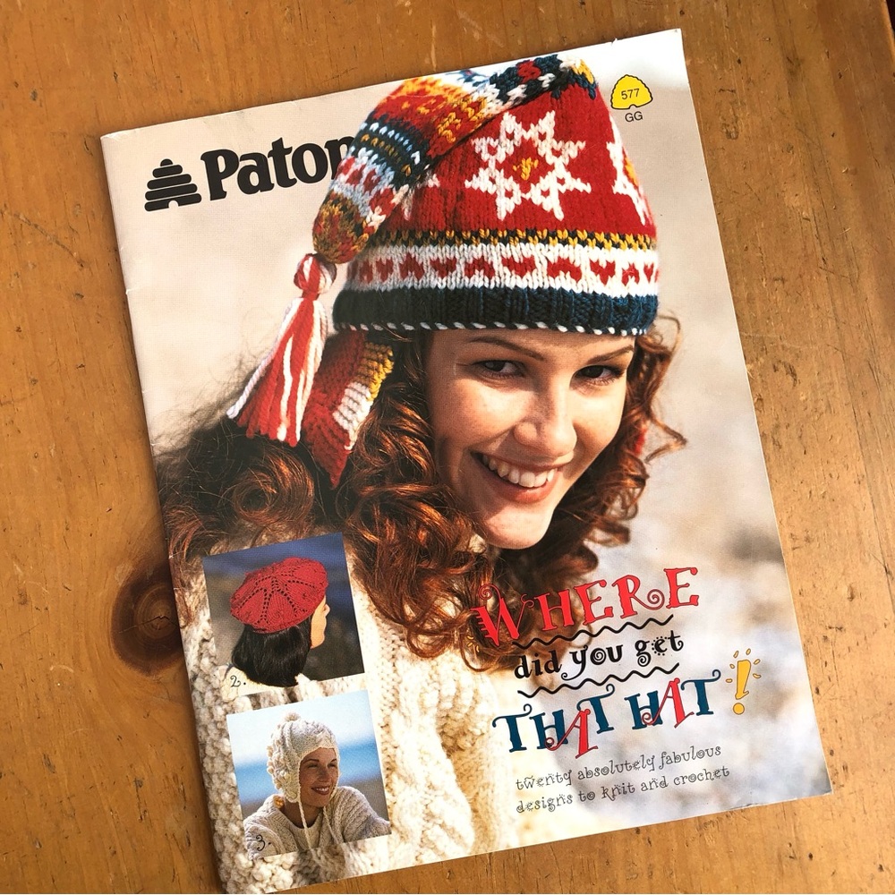Patons "Where Did You Get That Hat" Knitting & Crochet Pattern Book C. 1995 RARE